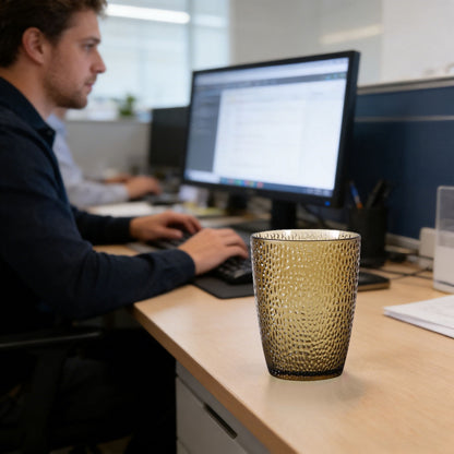 6 Pcs Drinking Tumblers Set of 12 oz, Drinking Glasses,BPA-Free,Stackable Water Cups,Clear Cups for Juice,(Brown)